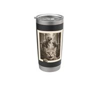Cat Selfie with T-Rex Dinosaur Funny Cat Vaso térmico de acero inoxidable de doble pared