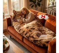 Cat Shaped Plush Sleeping Bag for Adults,Soft Plush Cat Envelope Sleeping Bag,Washable Warm Blanket for Camping, Sleepovers, Home Lounging, Indoor Rest