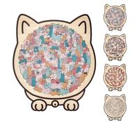 Cat-Shaped Wooden Puzzle, Challenging Irregular Puzzle, with Adorable Cats Outlines, Home Decor & Gift for Cat Lovers (Type A)