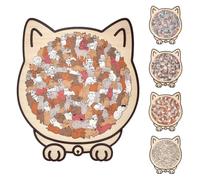 Cat-Shaped Wooden Puzzle, Challenging Irregular Puzzle, with Adorable Cats Outlines, Home Decor & Gift for Cat Lovers (Type C)