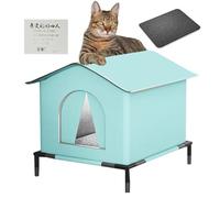 Cat Shelter, Outdoor Weatherproof Cats House, Thermal Insulated Shelter with 22 X 18 Inches with Mat and Doors, Kitten Nest for Rain, Snow, Wind, Backyard, Patio, Lawn, Porch, Blue Gray