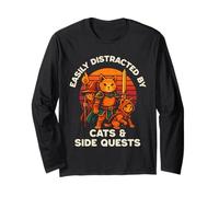 Cat Side Quest Funny Cats Mesa Gamer Nerd Hombres Mujeres Niños Manga Larga