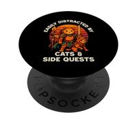 Cat Side Quest Funny Cats Mesa Gamer Nerd Hombres Mujeres Niños PopSockets PopGrip Adhesivo
