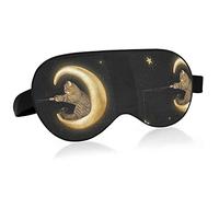 Cat Sits on God Crescent Moon Stars On Black Eye Masks Cover Blocks Light Sleep Mask Shade Cover Blindfold Relaxing Eyeshade Cover con correa ajustable para la cabeza para hombres, mujeres y niños
