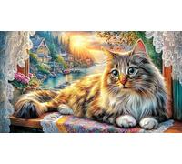 Cat-Sitting-by-Pink-Peonies-in-Countryside 1000 Piezas Puzzle Adultos Juego Familiar Desafiante Papel Reciclado para Adultos y niños de 12 años 70x50/1000pcs