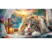 Cat-Sitting-by-Pink-Peonies-in-Countryside 1000 Piezas Puzzle de Papel Reciclado Juego Educativo relajación para Adultos y niños de 12 años y más 38x26/1000pcs