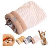 Cat Sleeping Bag, Cat Sleeping Bag for Indoor Cats, Cat Winter Sleeping Bag, Cat Bed Cave, Winter Cat Sleeping Bag for Cats, 360°Wrap Comfortable Soft Plush Sack Self Warm Pet Snuggle Sack (L,Beige)