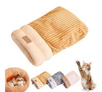 Cat Sleeping Bag, Cat Sleeping Bag for Indoor Cats, Cat Winter Sleeping Bag, Cat Bed Cave, Winter Cat Sleeping Bag for Cats, 360°Wrap Comfortable Soft Plush Sack Self Warm Pet Snuggle Sack (L,Brown)