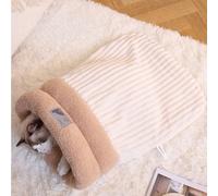 Cat Sleeping Bag Warm Plush Bed for Indoor Cats, Soft Fluffy Self Warming Cave with Tunnel Design, Cozy Hideaway for Kittens, Puppies, Rabbits in Winter (Off-White,M)