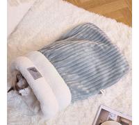 Cat Sleeping Bag Warm Plush Bed for Indoor Cats, Soft Fluffy Self Warming Cave with Tunnel Design, Cozy Hideaway for Kittens, Puppies, Rabbits in Winter (Gray-Blue,L)