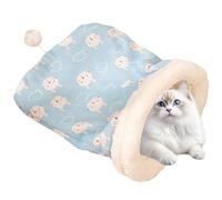 Cat Sleeping Bag - Warm Semi Enclosed Bed with Tail Pom Design Creates Safe Relaxing Space Encouraging Deep Sleep and Stress Relief | Comfortable Winter Hideaway for Indoor Cats Soft Plush Snuggl