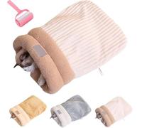 Cat Sleeping Bag,Winter Soft Cozy Plush Cat Nest,Indoor Portable Warm Cute Pet House,Semi-Enclosed Pets Snuggle Sack,Covered Cave Hideaways for Dogs Cats (Beige, M:44 * 37cm/17.3 * 14.6in)