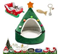 Cat Sleigh Bed, Christmas Sleigh Cat Bed with Non-Slip Bottom, Washable Christmas Dog Bed, Fuzzy Holiday Cat Bed, Keep Warm & Super Soft, Fits an 18Inch Crate, for All Size Dogs & Cats (Green House)