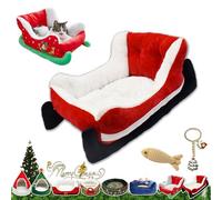 Cat Sleigh Bed, Christmas Sleigh Cat Bed with Non-Slip Bottom, Washable Christmas Dog Bed, Fuzzy Holiday Cat Bed, Keep Warm & Super Soft, Fits an 18Inch Crate, for All Size Dogs & Cats (Black sleigh)