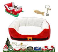 Cat Sleigh Bed, Christmas Sleigh Cat Bed with Non-Slip Bottom, Washable Christmas Dog Bed, Fuzzy Holiday Cat Bed, Keep Warm & Super Soft, Fits an 18Inch Crate, for All Size Dogs & Cats (Xmas belt)