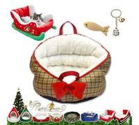 Cat Sleigh Bed, Christmas Sleigh Cat Bed with Non-Slip Bottom, Washable Christmas Dog Bed, Fuzzy Holiday Cat Bed, Keep Warm & Super Soft, Fits an 18Inch Crate, for All Size Dogs & Cats (Tote Bag)