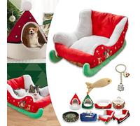 Cat Sleigh Bed, Christmas Sleigh Cat Bed with Non-Slip Bottom, Washable Christmas Dog Bed, Fuzzy Holiday Cat Bed, Keep Warm & Super Soft, Fits an 18Inch Crate, for Indoor Cats and Dogs (Green sleigh)
