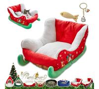 Cat Sleigh Bed, Christmas Sleigh Cat Bed with Non-Slip Bottom, Washable Christmas Dog Bed, Fuzzy Holiday Cat Bed, Keep Warm & Super Soft, Fits an 18Inch Crate, for All Size Dogs & Cats (Green sleigh)