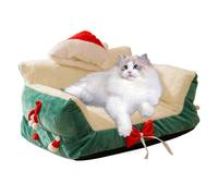 Cat Sofa Christmas Recliner - Festive Pet Couch for Cozy Rest | Plush Fabric with Soft Padding, Santa Hat Accent, Indoor Lounger for Living Room Bedroom Porch Balcony Play Area Apartment Relaxation