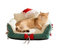 Cat Sofa, Festive Holiday Recliner With Santa Hat Design, Plush Pet Couch With Soft Padding, Comfortable Resting Spot Feature, Decorative Pet Furniture for Home Apartment Indoor Porch Balcony Play Are