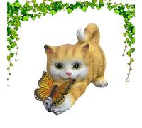 Cat Solar Lights - Outdoor Garden Figurine, Decorative Animal Statue, Patio Yard Ornament, Lawn Display Accent | Illuminated Butterfly Sculpture Enhances Landscape Ambience Nighttime Decoration Appeal