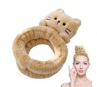 Cat Spa Headbands, Face Wash Headband 1,97 x 7,09 in Adjustable Makeup Plush Hair, Animal Skin Cares Headband, Cute Animals Hair Band for Girls, Color Black, White, Light Tan