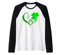 Cat St Patricks Funny Cattrick Irish Cat Shamrock Clover Camiseta Manga Raglan