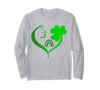 Cat St Patricks Funny Cattrick Irish Cat Shamrock Clover Manga Larga