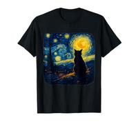 Cat Starry Funny Night Cat Lover Van Gogh Cat Mom Cat Dad Camiseta