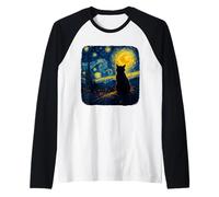 Cat Starry Funny Night Cat Lover Van Gogh Cat Mom Cat Dad Camiseta Manga Raglan