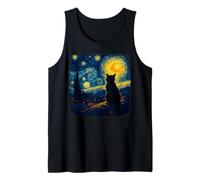 Cat Starry Funny Night Cat Lover Van Gogh Cat Mom Cat Dad Camiseta sin Mangas