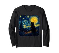 Cat Starry Funny Night Cat Lover Van Gogh Cat Mom Cat Dad Manga Larga