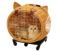 Cat Stroller, Rattan Carrier for Cats Dogs, Retro Pet Cart with Comfortable Design and Lightweight Frame, Animal Carrier for Medium Kitten Puppy Travel Outdoor Walks Picnic Beach