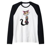 Cat Sugar Skull Dia de Los Muertos, Day of The Dead Camiseta Manga Raglan
