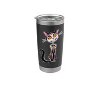 Cat Sugar Skull Dia de Los Muertos, Day of The Dead Vaso térmico de acero inoxidable de doble pared
