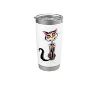 Cat Sugar Skull Dia de Los Muertos, Day of The Dead Vaso térmico de acero inoxidable de doble pared