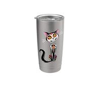 Cat Sugar Skull Dia de Los Muertos, Day of The Dead Vaso térmico de acero inoxidable de doble pared