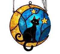 Cat Sun Catcher, Moon Pendant, Acrylic Window Ornament, Light Reflecting Décor, Artistic Visual Accent, for Studio Bedroom Balcony Café, 20 x 20 cm, 150 g