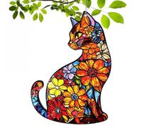 Cat Suncatcher | 20cm Stained Glass Cat Ornament with Flower Design | Sun C