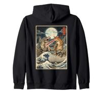 Cat T-Rex Kaiju Bloque de Madera japonés Ukiyo-e Art Sudadera con Capucha