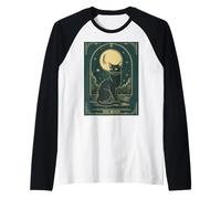 Cat Tarot Card - The Moon Vintage Style Tee Camiseta Manga Raglan