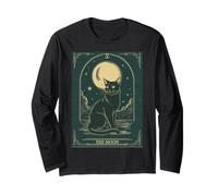 Cat Tarot Card - The Moon Vintage Style Tee Manga Larga