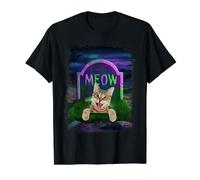 Cat Tombstone Meow Funny Kitten Cats Lover Camiseta gráfica económica, Hombre, Negro, L