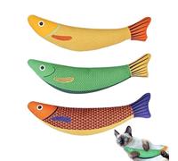 Cat Toys Fish, Catnip Stuffed Fish, Crinkle Sound Plush Toy, Teeth Cleaning Chew Design, Soft Bite-Resistant Fabric, for Bedroom, Living Room, Backyard, Study Room, 24 x 5 x 5 cm Multicolor Cotton