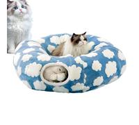 Cat Tunnel Bed - Velvet Steel Wire, Cute Cat Donut Tunnel Toy with Washable Round Mat | Round Pet -and-S ave For Kittens Puppies Rabbits Small Large Cats and Burrowing Play
