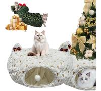 Cat Tunnel Christmas Tree Skirt,Foldable Multi-Functional Cat Tunnel for Under Christmas Tree,Cat Play Tunnel with Washable Soft Plush Mat,Indoor Cat Cave for Small Medium Large Cat,Puppy,Rabbit