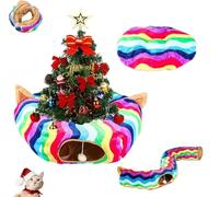Cat Tunnel Christmas Tree Skirt,Foldable Multi Functional Cat Tunnel for Under Christmas Tree,Cat Play Tunnel with Washable Soft Plush Mat,Indoor Cat Cave for Small Medium Large Cat,Puppy,Rabbit