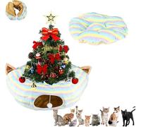 Cat Tunnel Christmas Tree Skirt,Foldable Multi Functional Cat Tunnel for Under Christmas Tree,Cat Play Tunnel with Washable Soft Plush Mat,Indoor Cat Cave for Small Medium Large Cat,Puppy,Rabbit