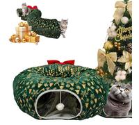 Cat Tunnel Christmas Tree Skirt,Foldable Multi-Functional Cat Tunnel for Under Christmas Tree,Cat Play Tunnel with Washable Soft Plush Mat,Indoor Cat Cave for Small Medium Large Cat,Puppy,Rabbit