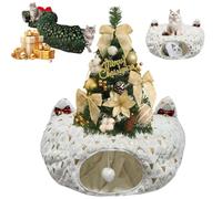 Cat Tunnel Christmas Tree Skirt,Foldable Multi-Functional Cat Tunnel for Under Christmas Tree,Cat Play Tunnel with Washable Soft Plush Mat,Indoor Cat Cave for Small Medium Large Cat,Puppy,Rabbit